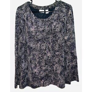 Chico's Women's Black & White Long Sleeve Blouse Size 3  Abstract Pattern
